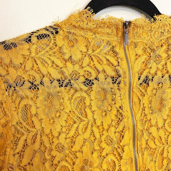 Zara Trafaluc Yellow Lace Short Sleeve Top Size M - Picture 4 of 6